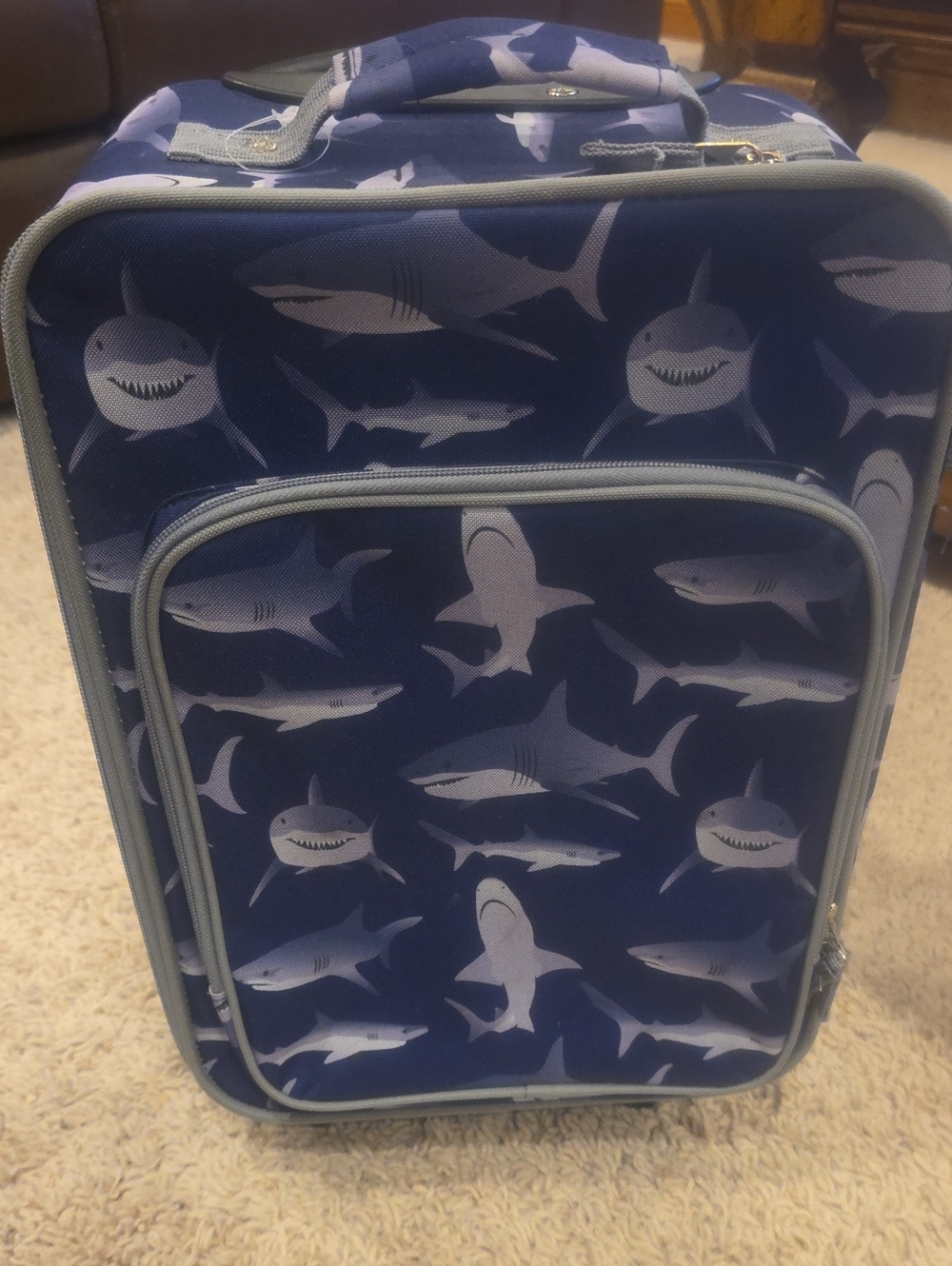 Protege Navy Shark Print Kids Carry-On Luggage